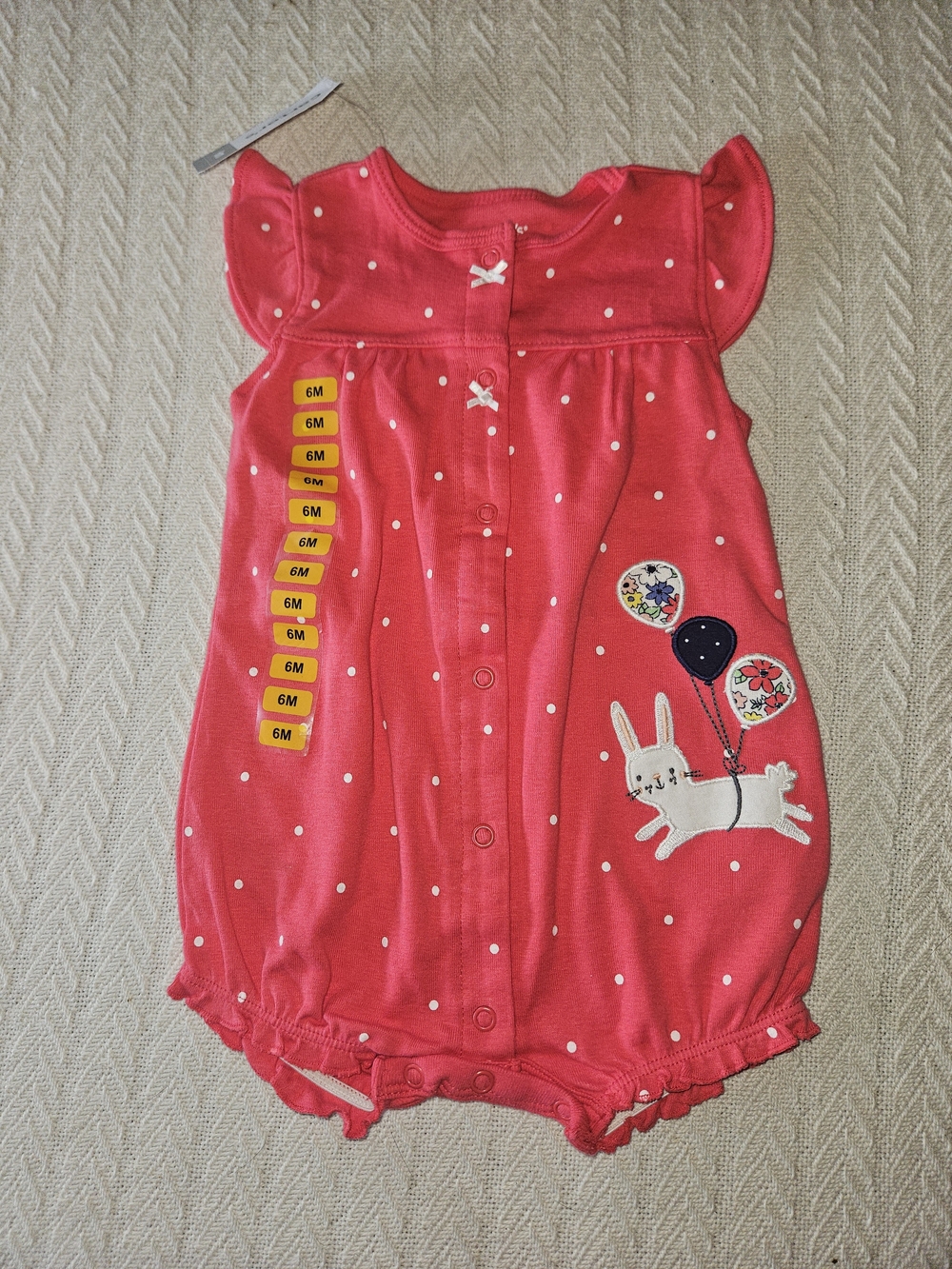 Carter's Coral Pink Polka Dot Bunny One-Piece Bodysuit